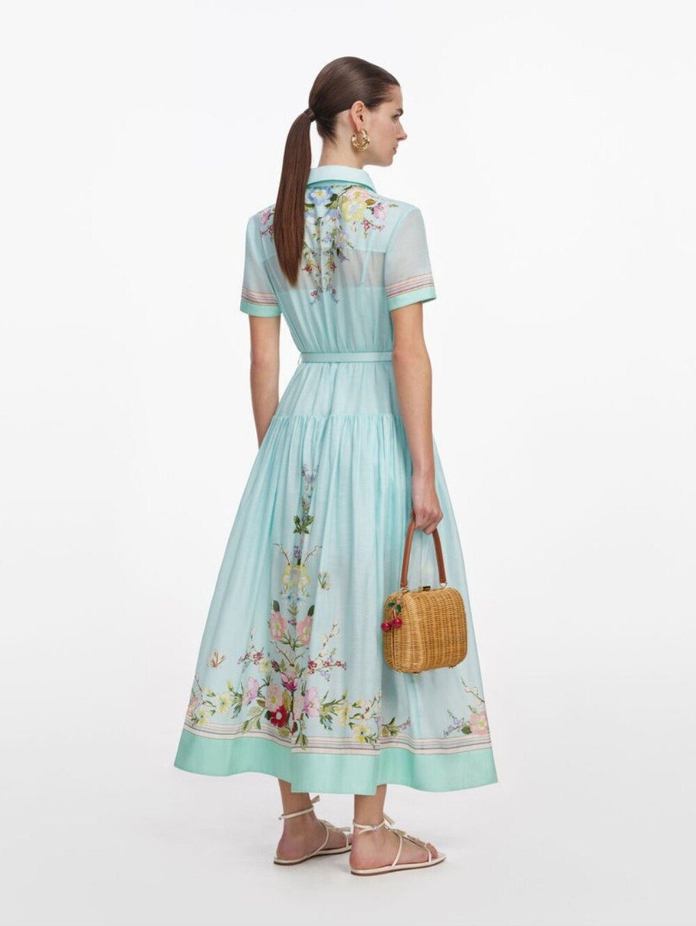 Self Portrait Mint Floral Organza Midi Dress - Picture 3 of 6